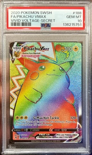 2020 Pokemon SWSH Vivid Voltage Pikachu Vmax Rainbow Secret 188/185 PSA 10 Gem