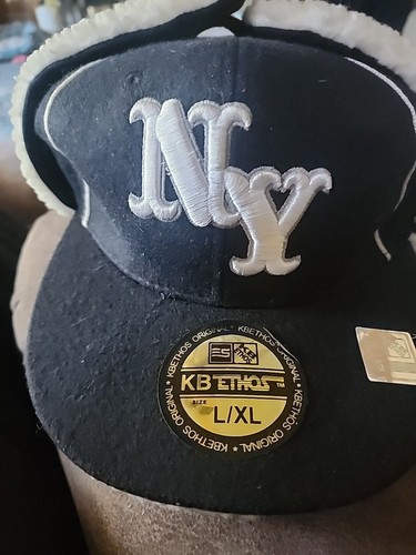 NEW KB Ethos New York Yankees HAT Wool Dog Ear Trapper Cap MLB L/XL Excellent - Picture 1 of 9