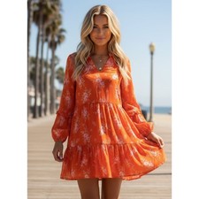 Vince Camuto Orange Pink Floral Tiered Babydoll Mini Dress C3422900 NWT S 365 v8