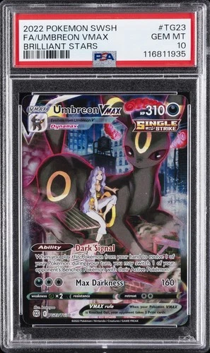 2022 POKEMON SWORD & SHIELD BRILLIANT STARS #TG23 FULL ART/UMBREON VMAX PSA 10