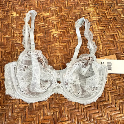 NWT Chantelle Eternelle 3/4 Leavers Lace Bra 32D Gray/Rose