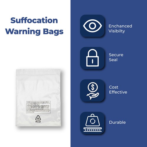 Layflat Bags w/ Suffocation Warning 2 Mil 18 x 24", 500 Pcs/cs Poly Bags