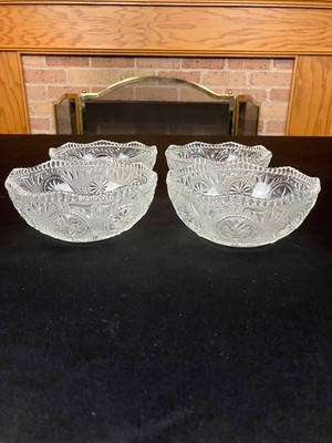 Concord Clear by Brockway - Four Vintage Pressed Glass Small Fruit/Dessert Bowls