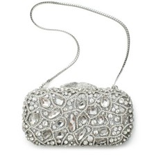 INS Minaudiere Evening Silver Clear Color Bag Turnlock Handbag Crystal Beaded NW