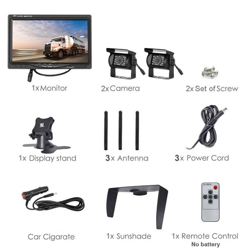7" Monitor 2x Wireless Rear View Backup Camera Kit for RVs Truck Caravan Reverse - Picture 3 of 24