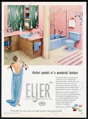 1956 Eljer Sylenta toilet Cynthia lavatory Riviera bath tub photo vtg print ad