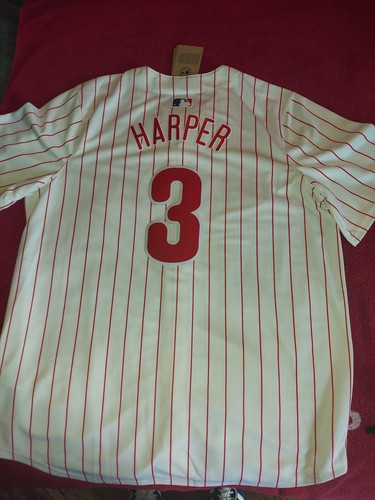 Philadelphia Phillies Jersey Bryce Harper 3 Nike White Home Pinstripe Mens Large - Picture 9 of 10