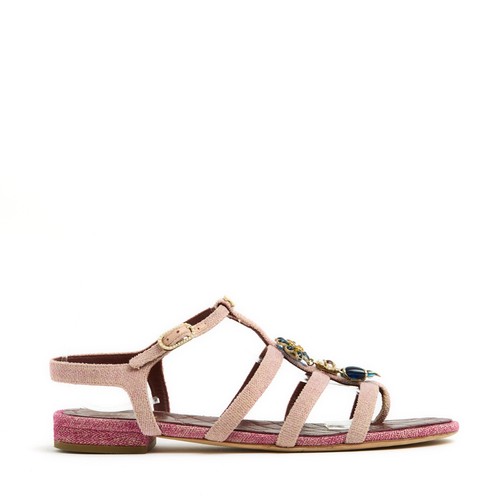Chanel Sandales Rose EU38 Pink Tweed Jewelled Sandals flats US8 - Photo 2/6