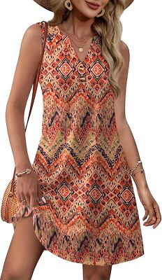 2025 Womens Summer Beach Vacation V Neck Button Sundresses with Pockets