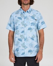 Brand New Mens Salty Crew Feeding Frenzy UV Woven Button Up Light Blue