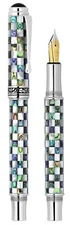 Xezo Maestro Jubilee Abalone/White MOP Extra Fine Fountain Pen, Chrome Plated.