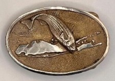 Striped Bass Belt Buckle Bonfe Leather Nautical Fish Map Silver Brass