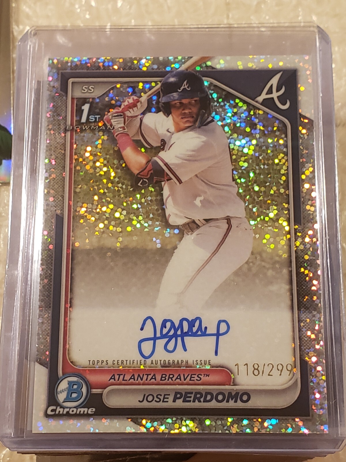2024 Bowman Chrome Jose Perdomo 1st Speckle Refractor Auto #/299 Braves Badass