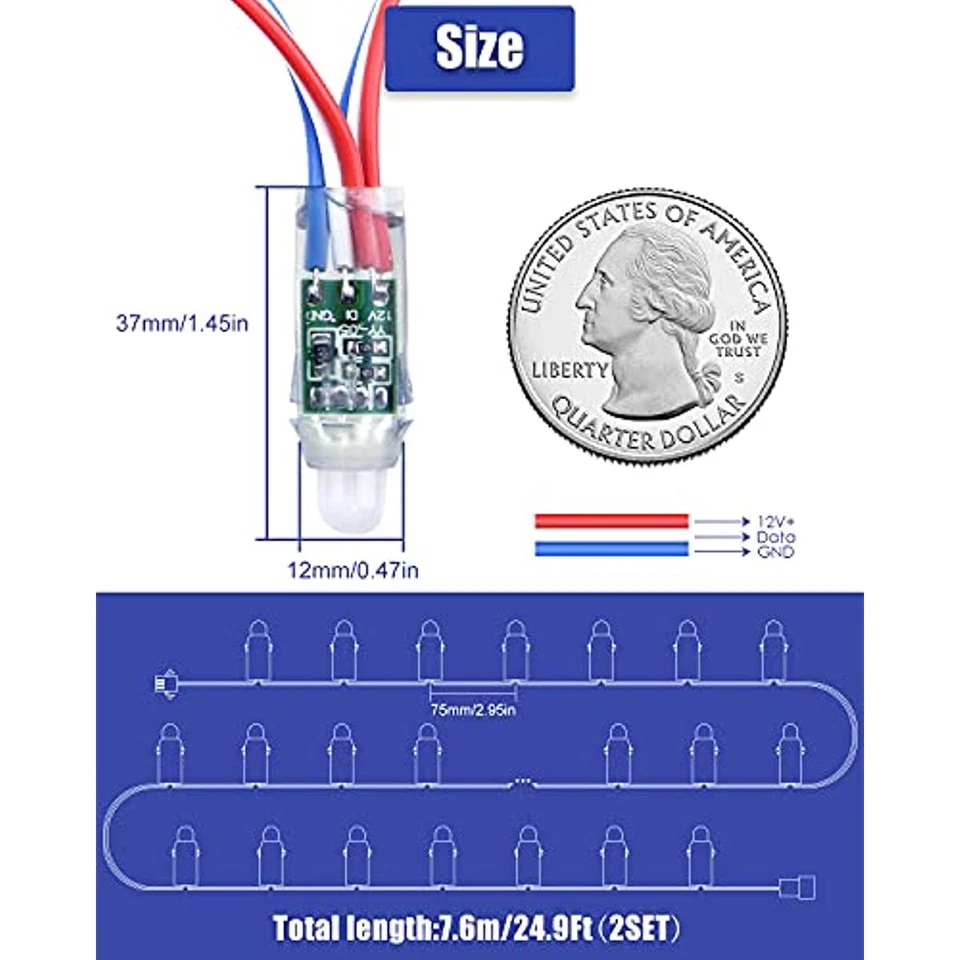 DC5V 200pcs WS2811 Addressable RGB LED Pixels String Light + APP Control + Power - Image 3 of 4