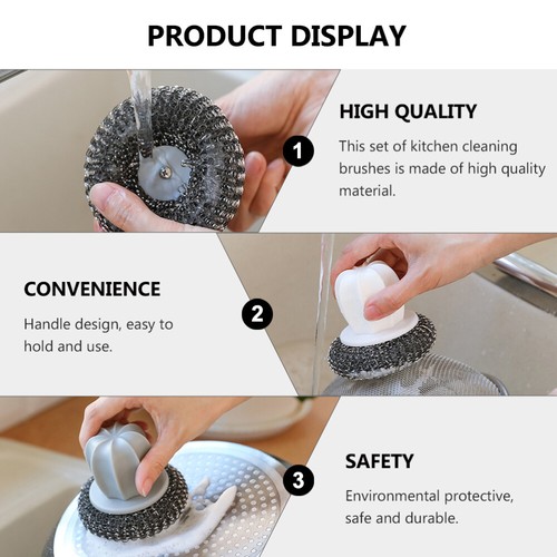 2 Pcs Steel Wool Cleaning Brush Kitchen Decontamination Handle Pot - Picture 8 of 12