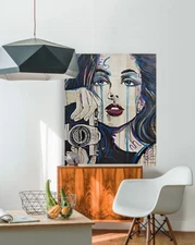 Colorful Women Portrait Painting Acrylic on Canvas Original Wall Art Home Decor