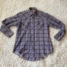 Vintage Miller Western Wear Pearl Snap Shirt Mens 16 34 Long Sleeve Plaid