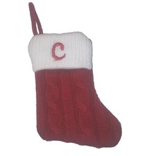 Letter C Knit Monogram Christmas Small Tree Stocking Red White Holiday 6" Sock