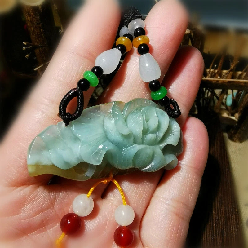 100% натуральный ручной резьбы нефрит подвеска жадеит ожерелье цветок лотоса G206 - Изображение 3 из 4