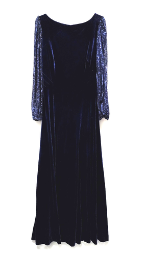 Tahari ASL 12 Puff Long Sequin Sleeve Bateau Neck Velvet Gown Dress Navy $218 - Picture 13 of 14
