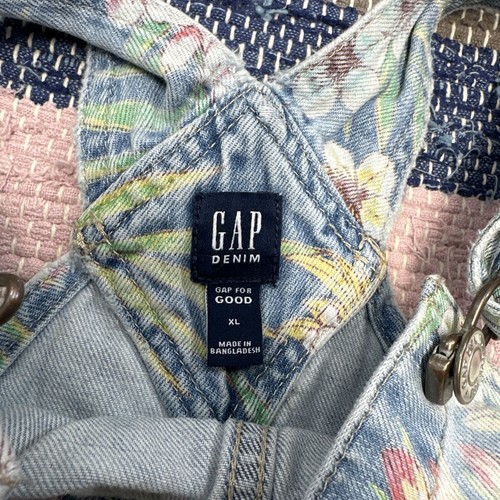 Gap Kids Overalls Youth Girls XL Blue Denim Jeans Floral Flowers Cutoff Shorts - Picture 2 of 4