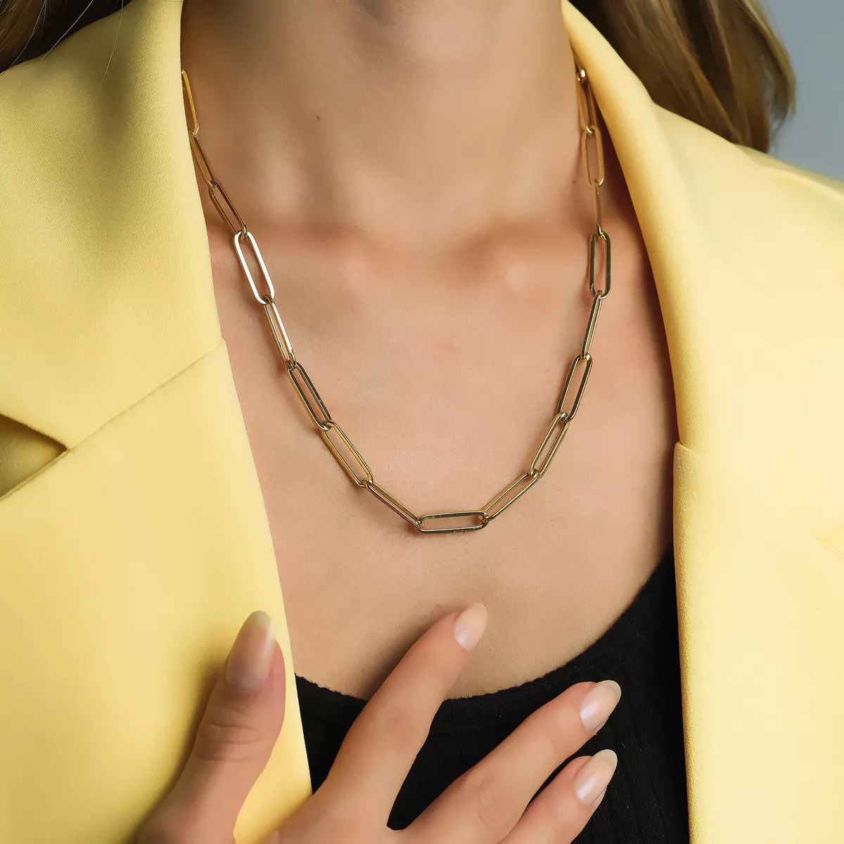 4K Gold Paperclip Chain Necklace - Yellow Gold Paperclip Necklace for Girls  | eBay