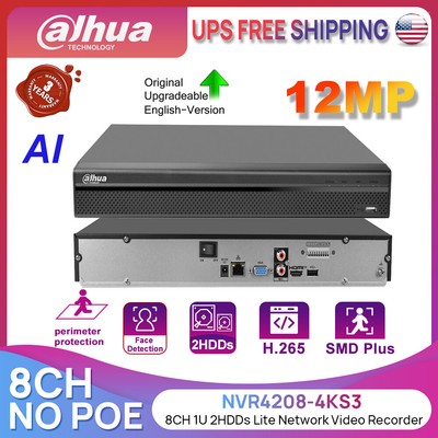 Dahua 12MP 8CH No-POE 1U 2HDDs Lite Heat Map Netzwerk Videorecorder NVR4208-4KS3