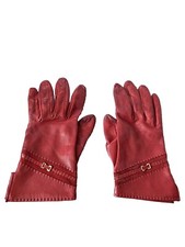 Vintage Red Leather Buckle Gold Womens Gloves Size 7.5