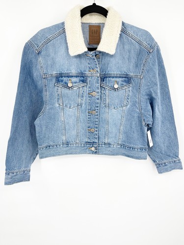 Gap Sherpa Collar Cropped Medium Wash 