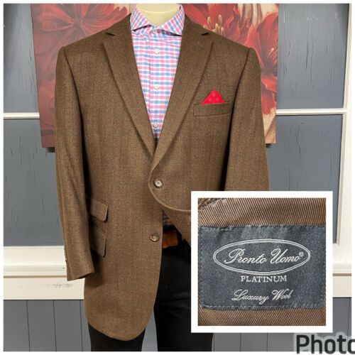 Pronto Uomo 👉Altered👈 Sport Coat Jacket Wool 46R Brown Plaid Tweed