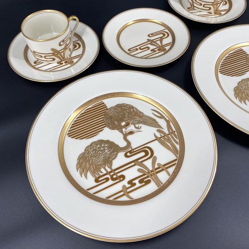 Fitz and Floyd “Golden Heron” 7 Pc Set, 2 Dinner Plates 3 Bread Plates 2 Teacups - Picture 2 of 20