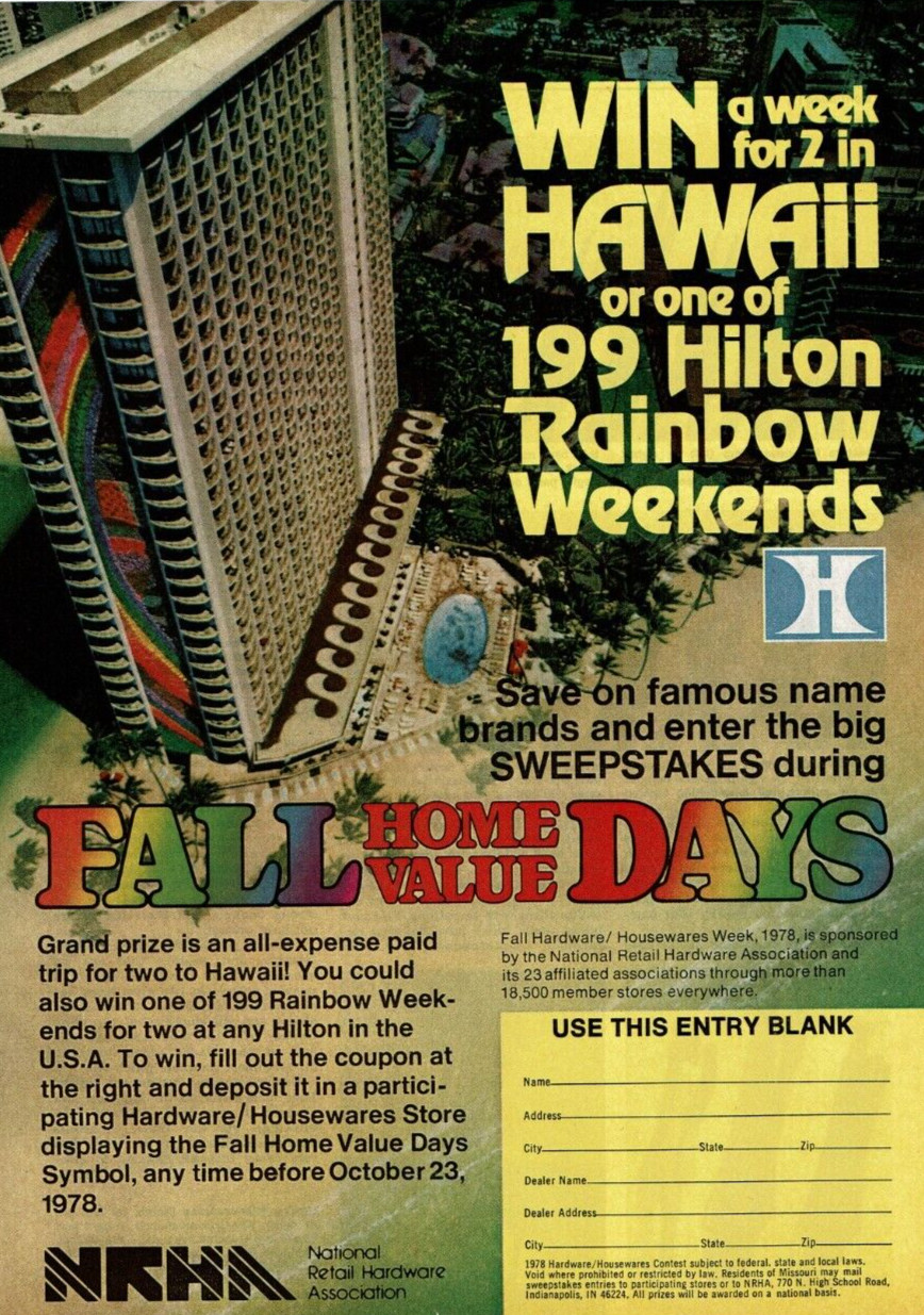 1978 Vintage Print Ad NRHA Win a week for 2 in Hawaii or Hilton Rainbow Weekends