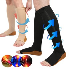 Copper Zipper Compression Socks Knee Support Compression Stockings 15-20mmHg US