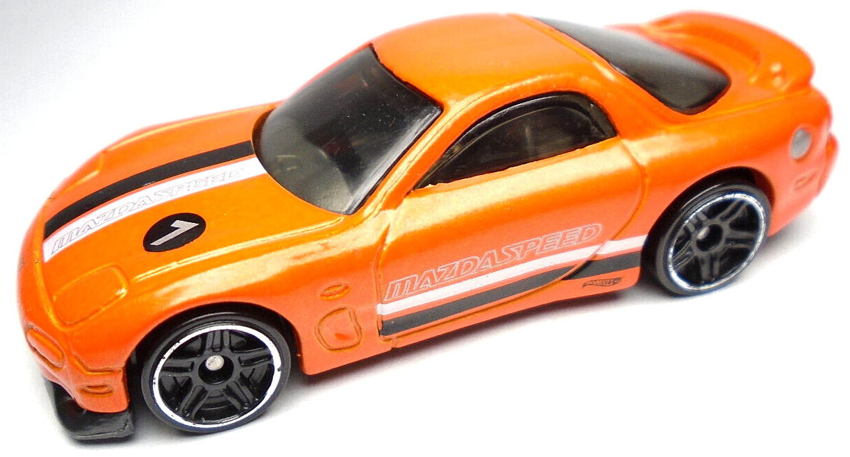 2019 HOT WHEELS '95 MAZDA RX-7 #7 ORANGE 1:64 DIECAST 2 3/4" CAR W WHITE & BLACK
