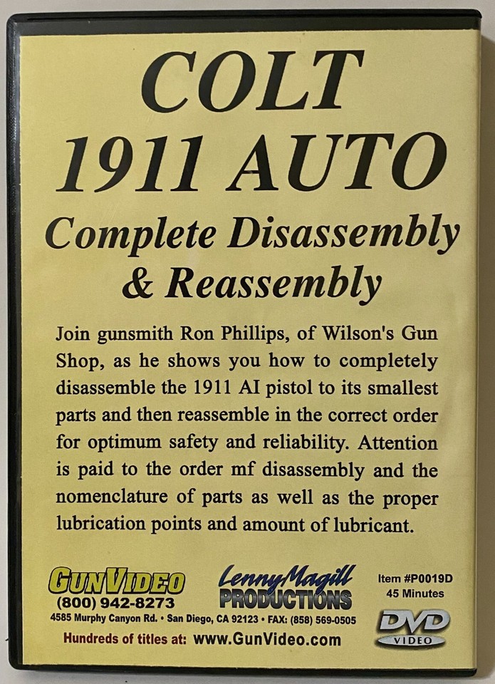 Colt 1911 Auto Complete Gun Disassembly & Reassembly DVD eBay