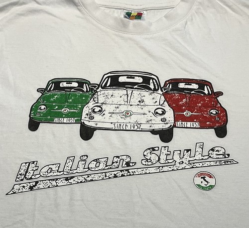 T-Shirt Italienischer Stil Fiat Car Trio 1957 grafisches T-Shirt Italien weiß Unisex groß