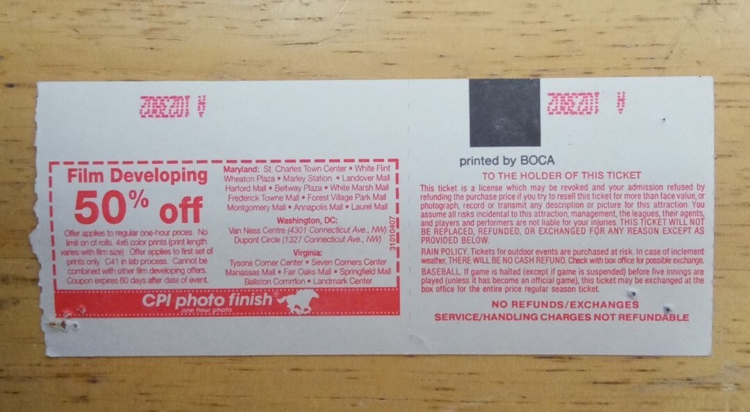 1992 Camden Yards Orielles Vs Mets April 3th Ticket Stub