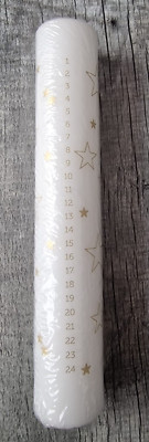 Adventskalender-Kerze Weis mit Golden Sternen NEU OVP   4 x 22 cm
