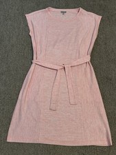 T By Talbots Womens M Shirt Dress Knee Length Cap Sleeve Tie Waist Pink Stripe