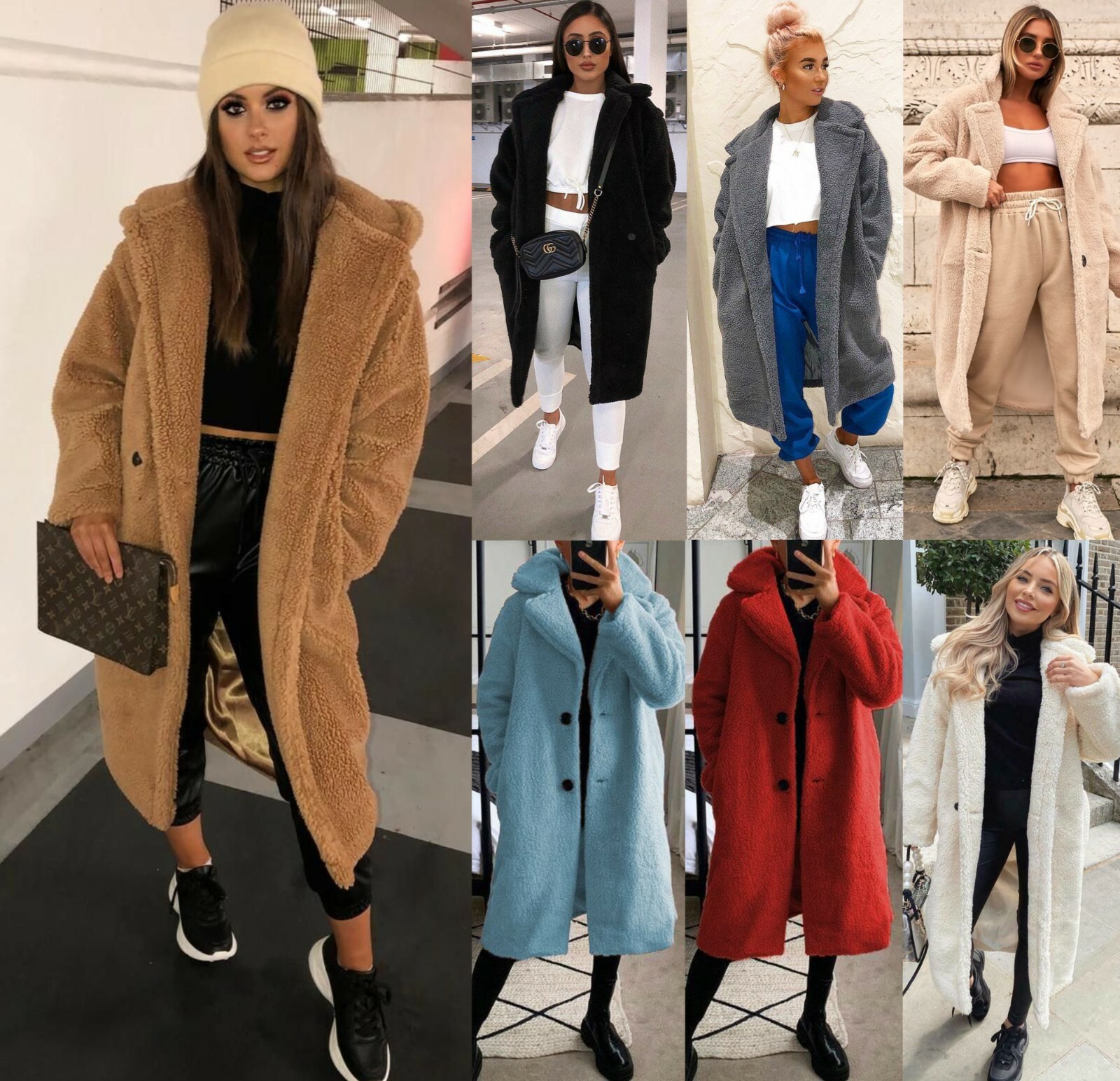 Women's Ladies Winter Long Teddy Bear Fleece Faux Fur Fluffy Coat Jacket Outwear