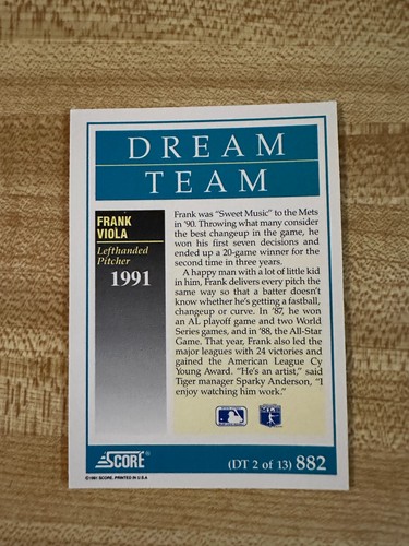 1991 Score Baseball Dream Team Select A Card - Picture 4 of 24