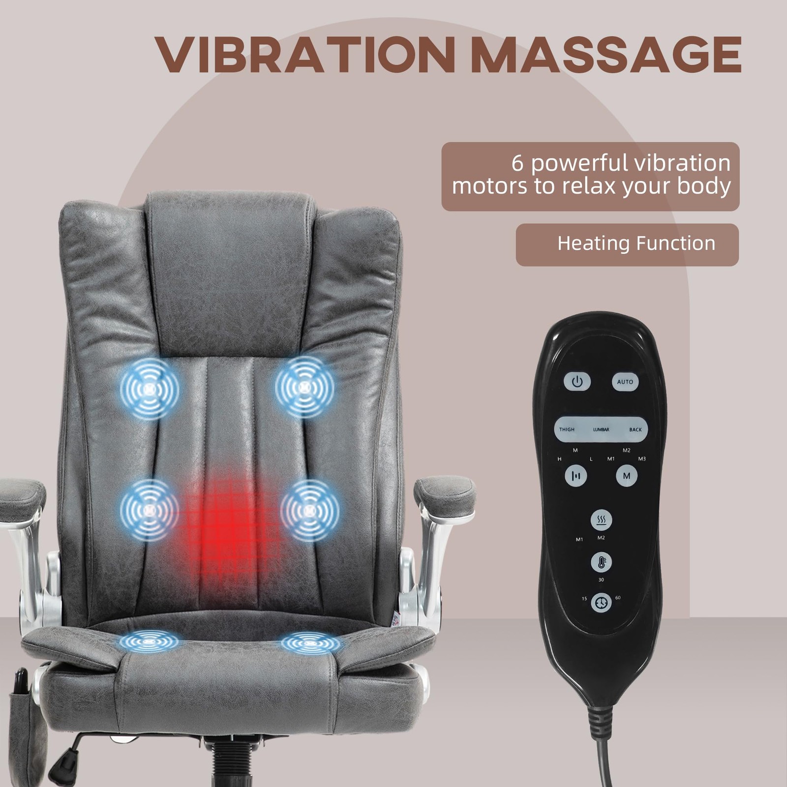 High Back Vibration Massage Office Chair, Leathaire Heated Computer Chair wit...