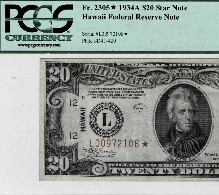 1934A $20 Hawaii WWll Emergency-Federal Reserve*STAR*Note fr.-2305*-PCGS 35 PPQ - Image 3 of 4