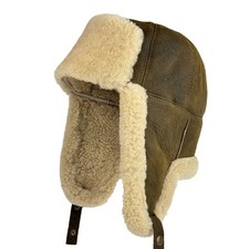 Handmade Russian Fur Hat for Men Leather Ushanka Shearling Winter Trapper Hat
