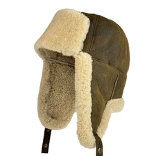Handmade Russian Fur Hat for Men Leather Ushanka Shearling Winter Trapper Hat