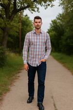Banana Republic Men M Blue Check Tailored Fit Long Sleeve Button Up Shirt Retro