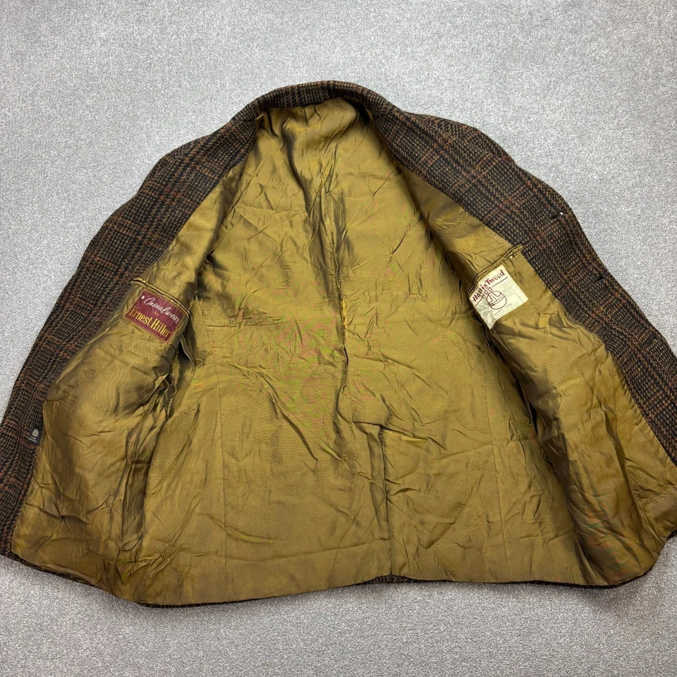 Harris Tweed Jacket Adult 40S Brown Windowpane Country Hunting Blazer Men* - Image 4 of 4