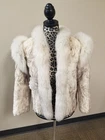 VTG Niki Hong Kong Ladies Sz 10 Cream Rabbit Fur Fox Trim Norway Crop Jacket EUC