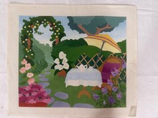 18 Mesh hand painted Needlepoint Canvas GARDEN TEA PARTY 21 x 18" NEW