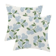 Blue Hydrangea Floral Pillow Covers 22" x 22" Pack of 2 Blue Green Hydrangea
